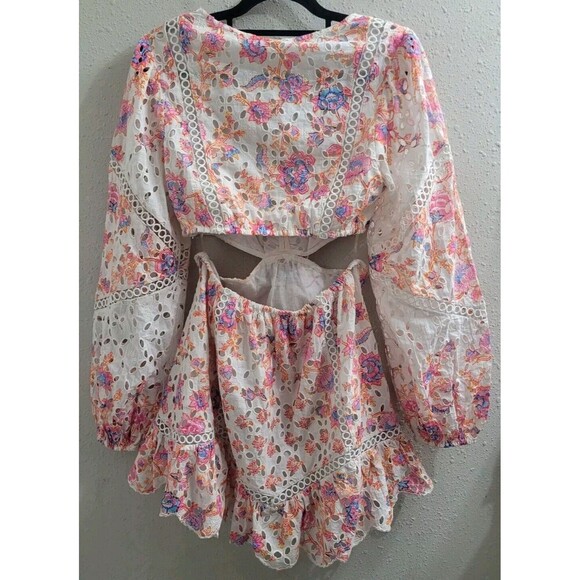 Hemant And Nandita Raisa Short Eyelet Dress Off White Size Large Preppy Cutout - Picture 16 of 16